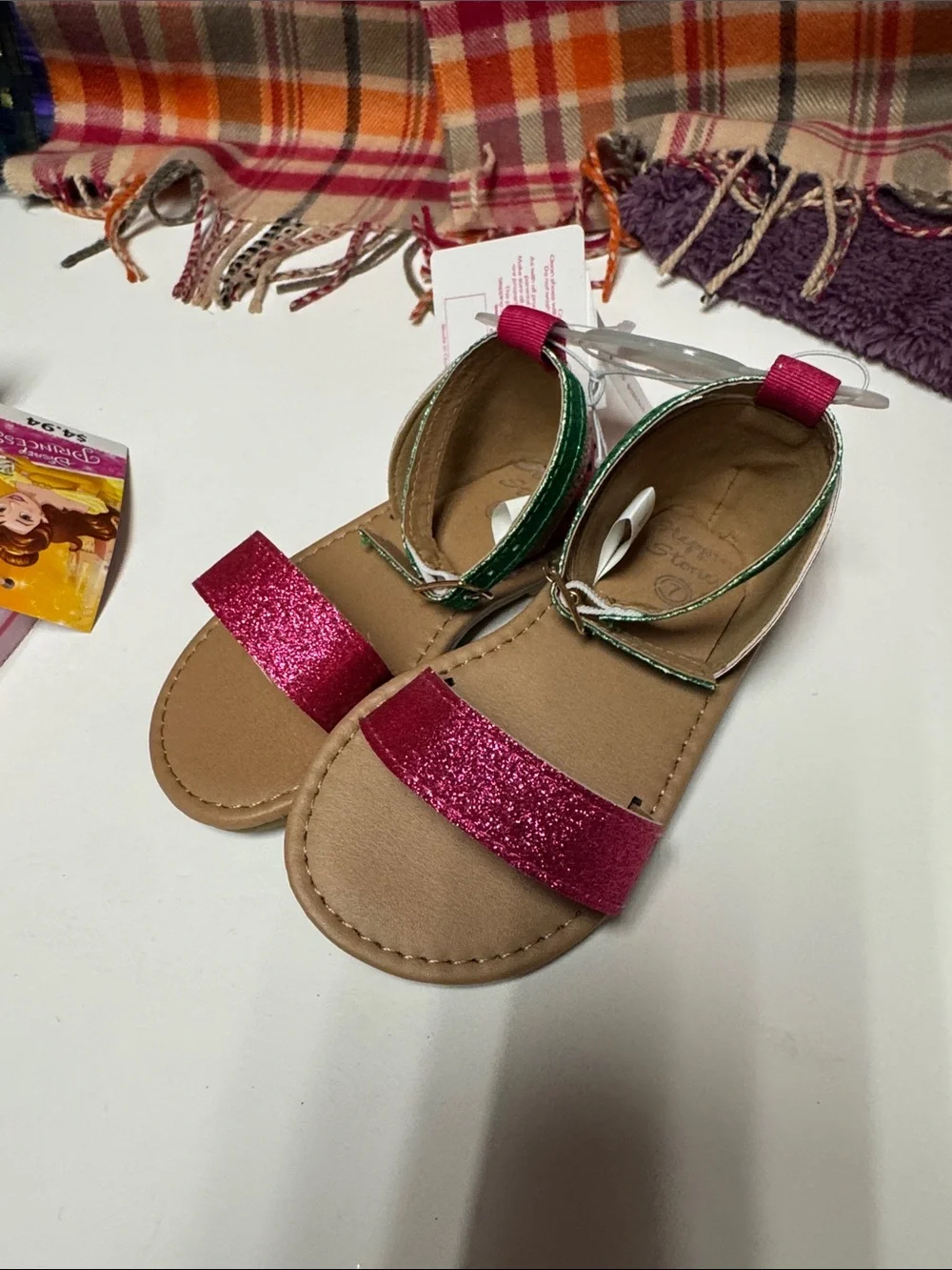 Girls Pink Floral Glitter Flip Flop Sandals